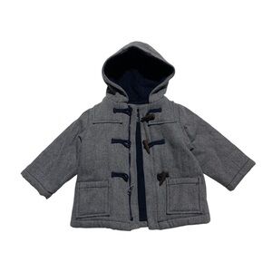 Kids Gray Hooded Herringbone‎ Toggle Coat